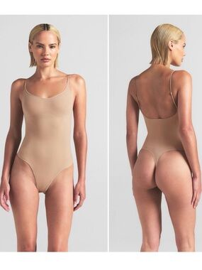 SKIMS Sheer Seamless Thong Bodysuit shapewear clay small (G21) NWT